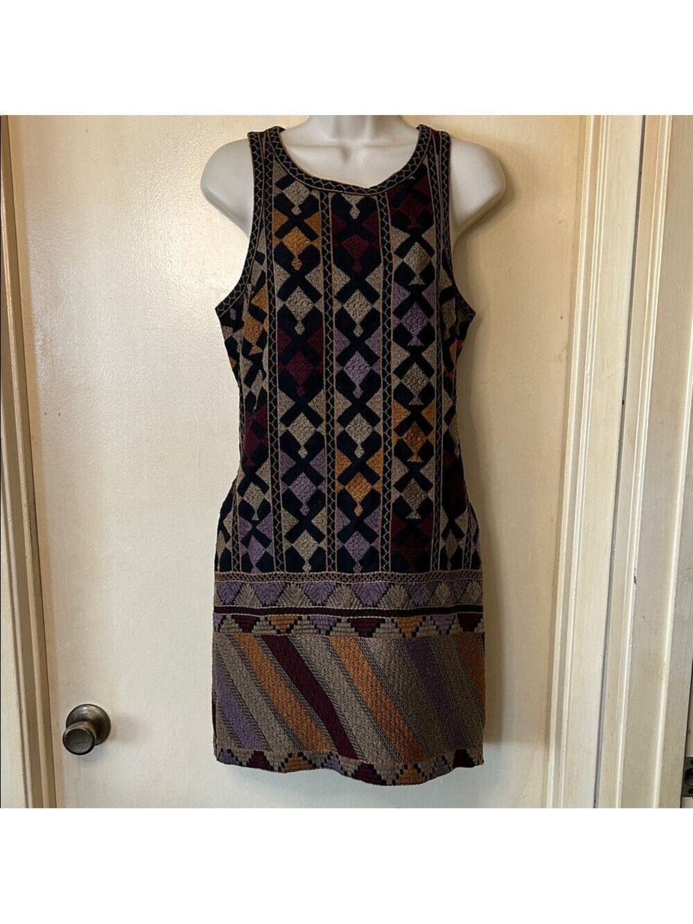 Free People Multicolor Aztec Embroidered Mini Dress size S - Picture 1 of 11